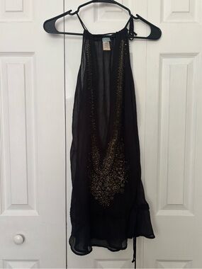 Black Tunic Top with Gold Embellished Front